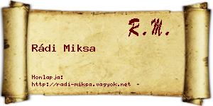 Rádi Miksa névjegykártya